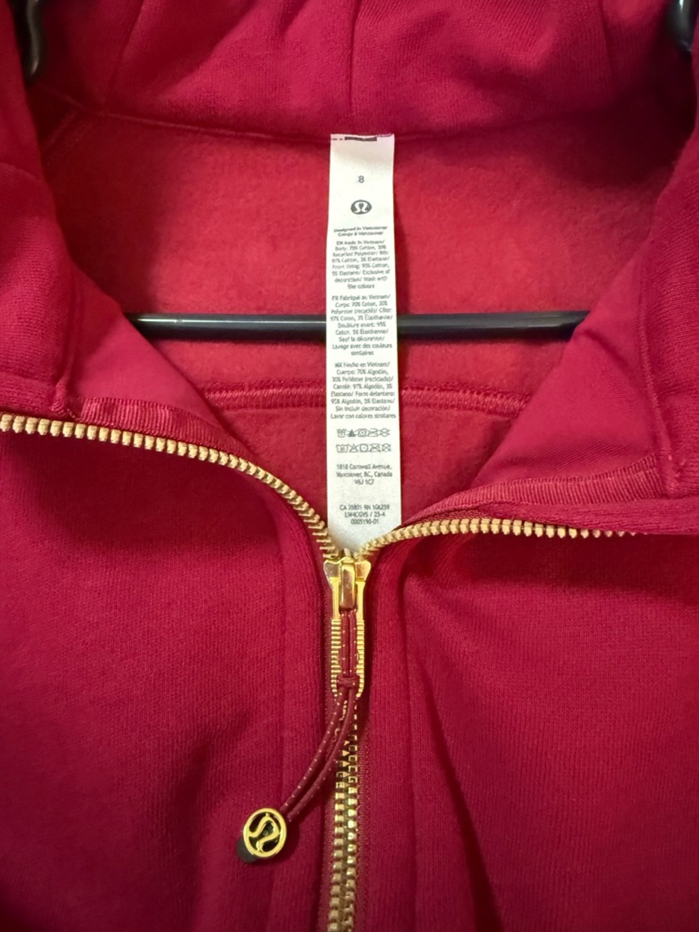 NWT Lululemon Scuba Hoodie Full Zip Berry Rumble / Gold – Size 8 - Picture 9 of 9